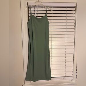 H&M Sage Green Slip Dress featuring adjustable spaghetti straps and a side slit